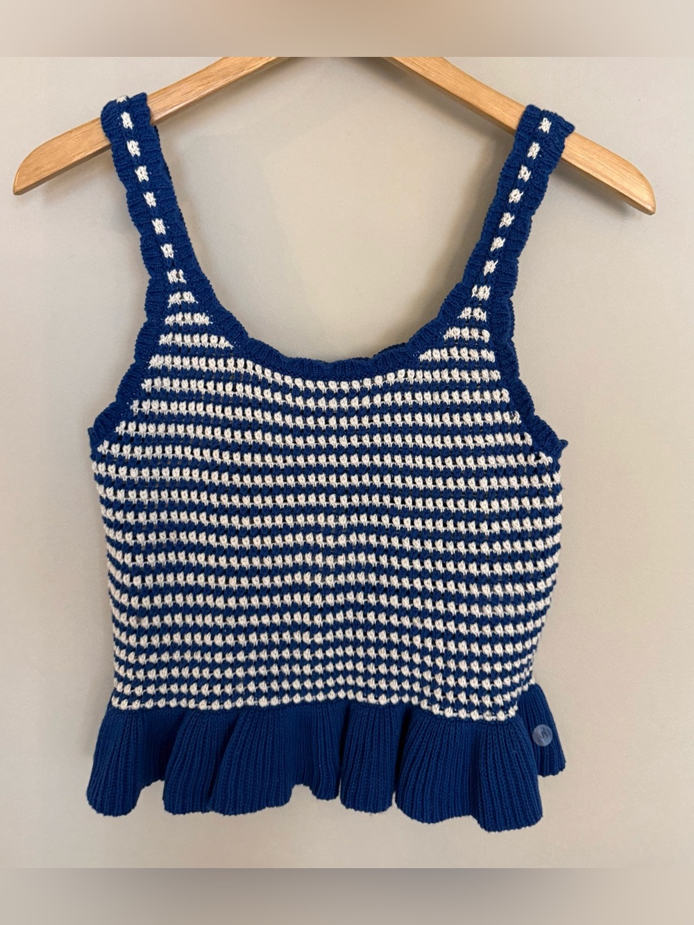 American Eagle Outfitters Blue and White Crocheted Striped Tank Top